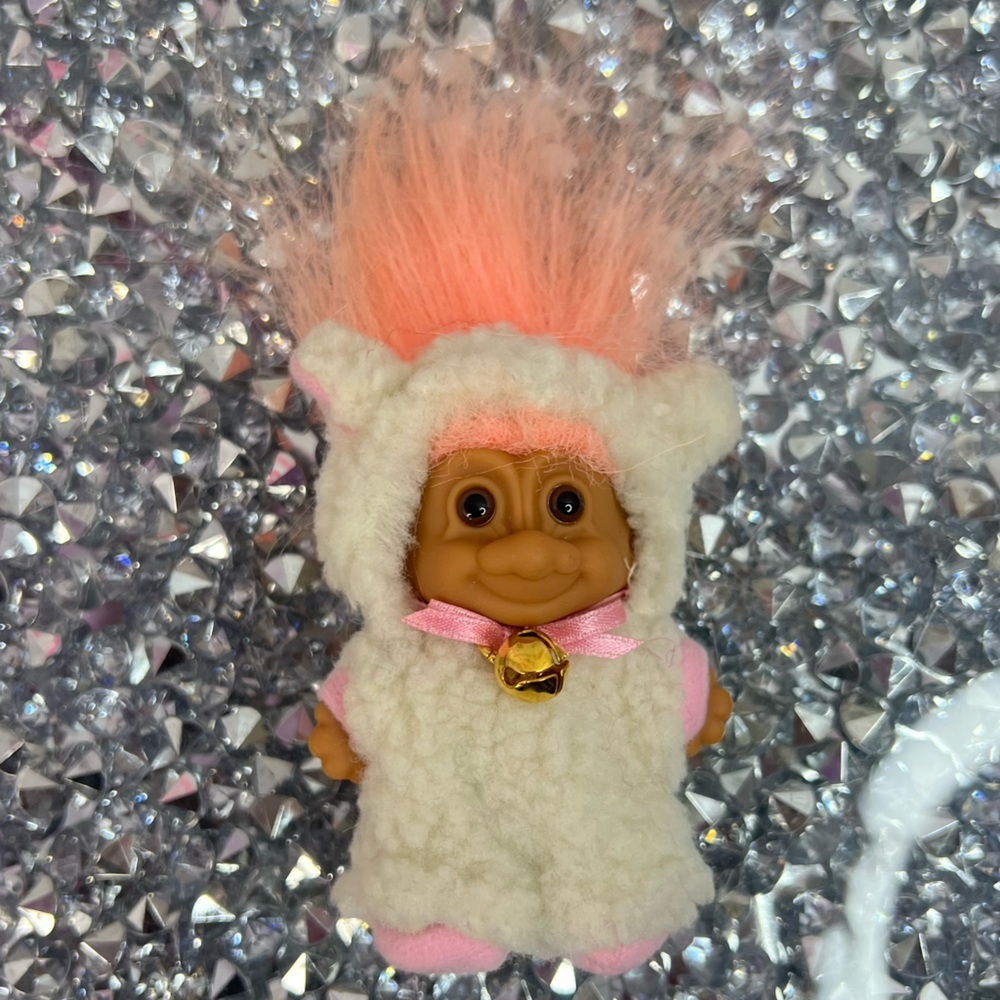Russ troll sheep outfit Cream Hooded Troll with Pink Hair and Gold Bell Accent